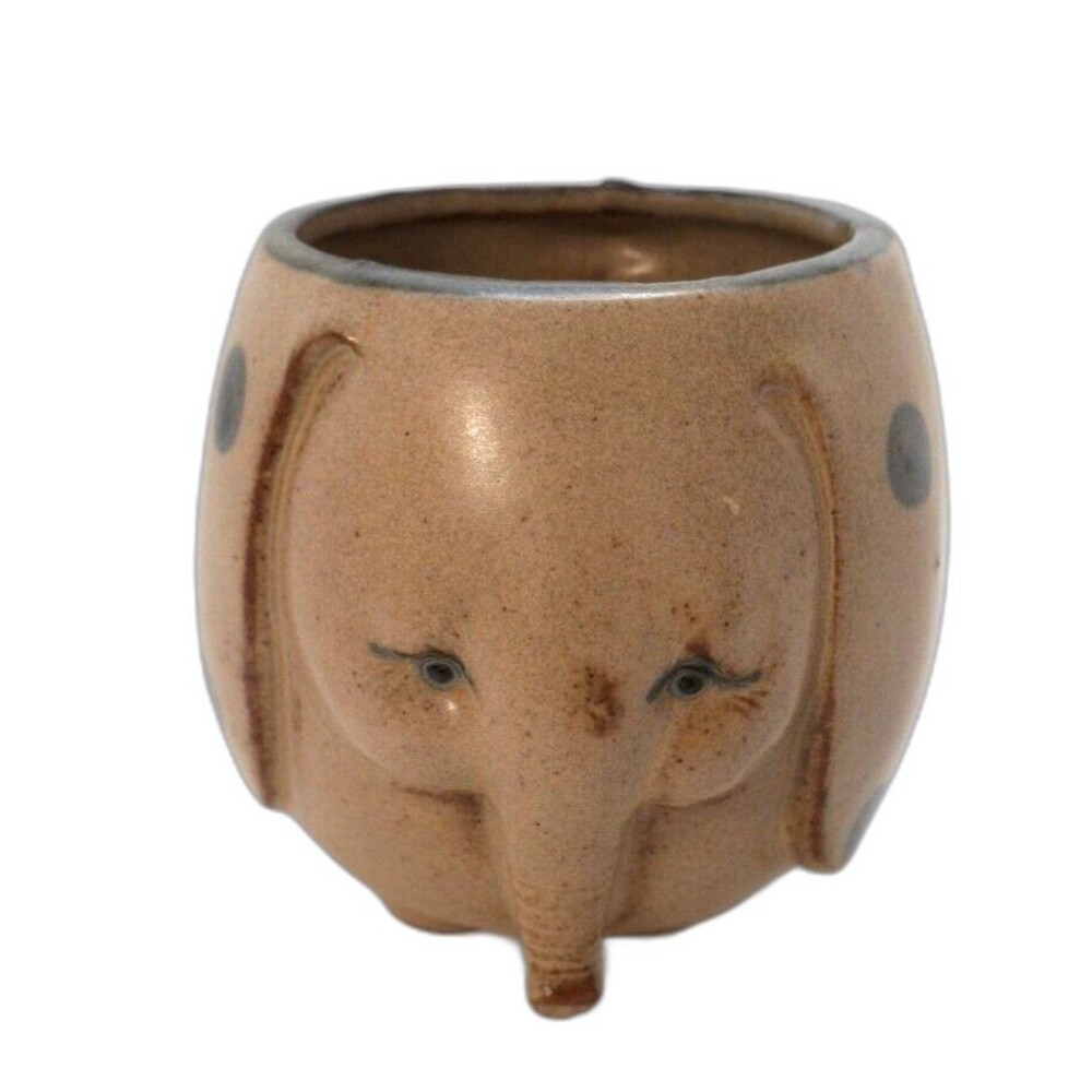 Polka Dot Elephant Ceramic Coffee Mug Adorable Hand Made Vintage Cup